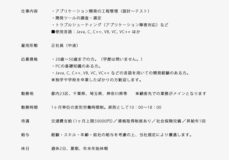 システムエンジニア／プログラマー